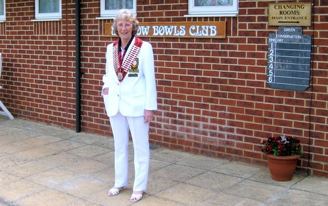 Jean Williams standing outside the Marlow Clubhouse prior to the Presidents Day celebrations..